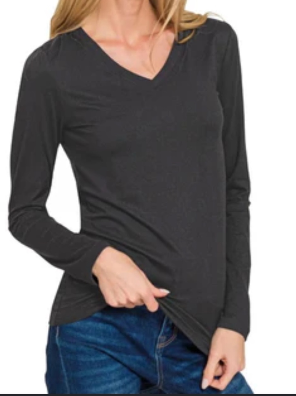 Michael Stars Charcoal Long Sleeve V-Neck Top